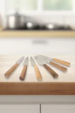 Set x6 Cuchillos Acero Inox Reforzado Madera - Imagen 3