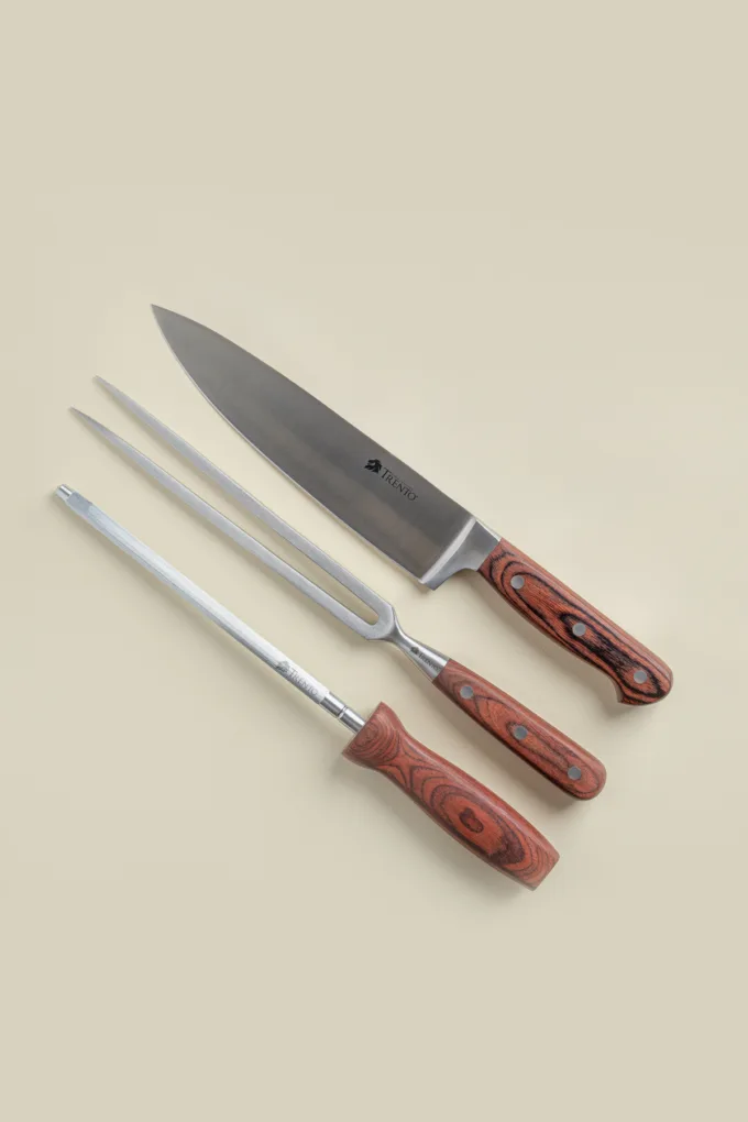 Set x3 piezas Madera Cuchillo / Trinche / Chaira