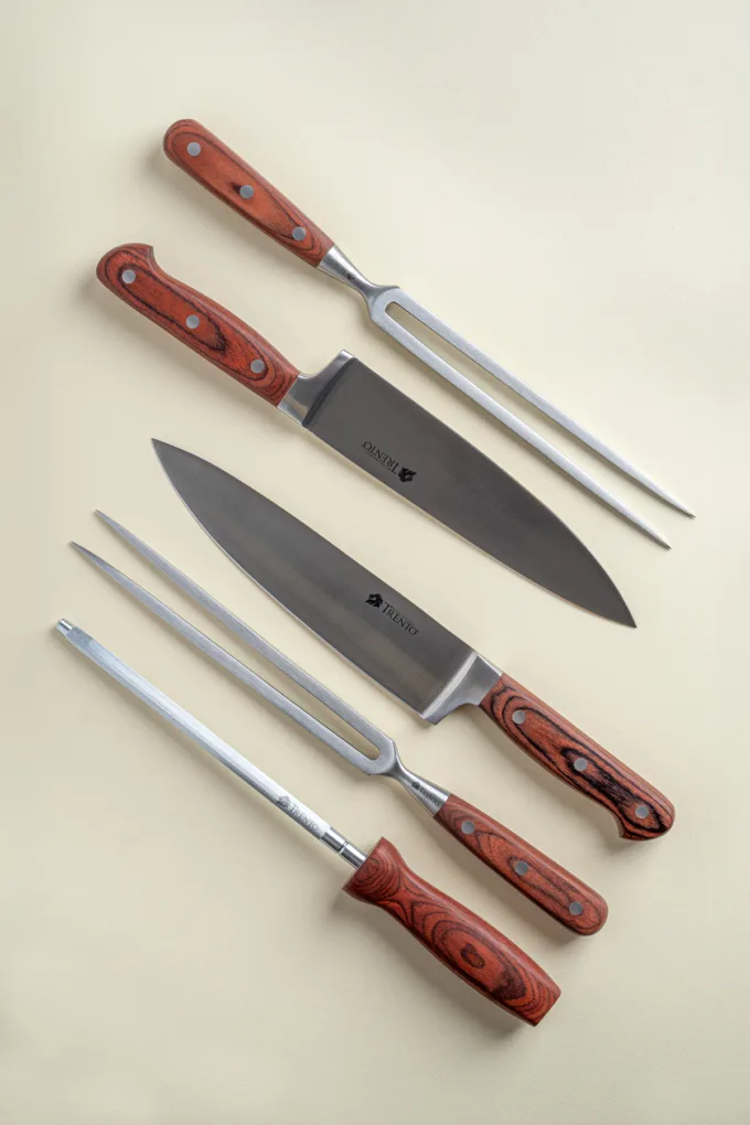 Set x3 piezas Madera Cuchillo / Trinche / Chaira