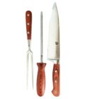 Set 3 piezas Cuchillo, Trinche y Chaira en Madera